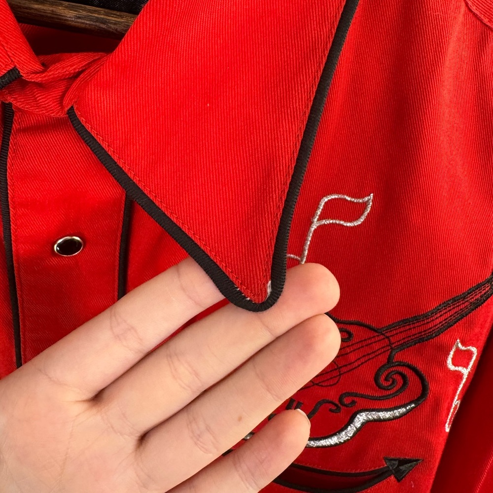 Men’s Vintage Roper Red Pearl Snap Mandolin Embroidered Button Down 2XL - Picture 13 of 13
